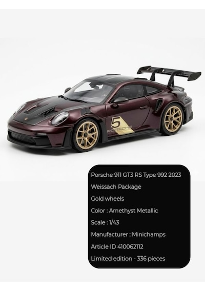 1 Of 336 Porsche 911 Gt3 Rs Type 992 2023 Weissach Package Amethyst 1/43 Minichamps Model Araba
