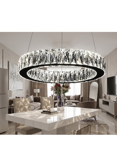 Ala Lighting Plaket Kristal Taş İşlemeli Krom Paslanmaz Tekli Led Avize - Kumandalı 3 Renk Krom Ayna