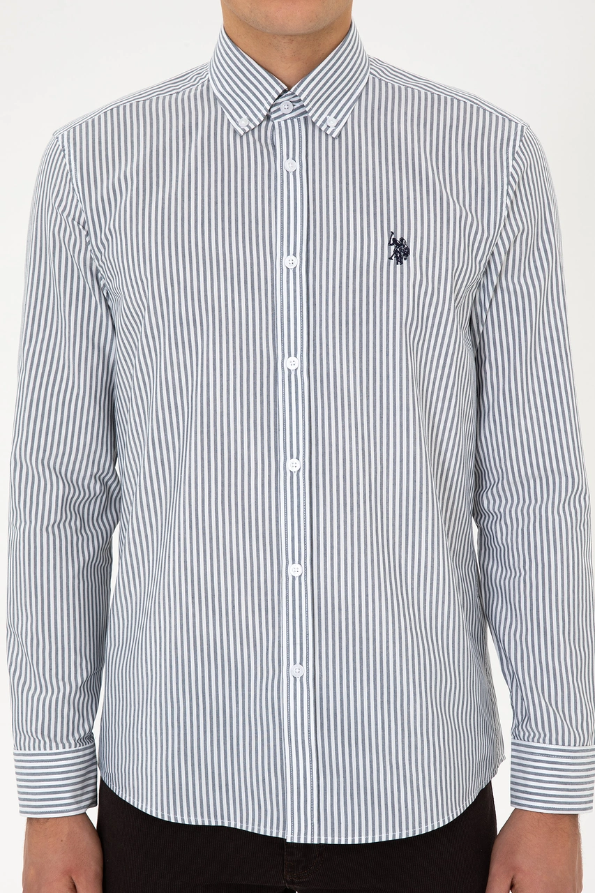 U.S. Polo Assn. Erkek Lacivert Çizgili Uzun Kollu Gömlek 50308580-VR033