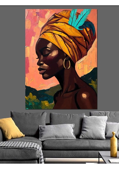 Ahşap Tablo Afrikalı Kadın Renkli Profil