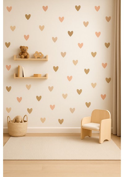 Boho Asimetrik Kalpler Çocuk Bebek Odası Duvar Sticker Seti - 195 Parça Kalp Sticker Seti Çok Renkli
