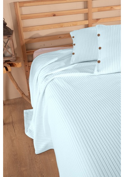 Tek Kişilik Saç Örgü Pike Seti Yatak Örtüsü Takımı 1 Adet Yastık Kılıfı 160 X 220 Cm Bebek - Mavi