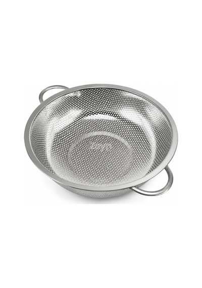 Paslanmaz Çelik Makarna Süzgeci 22 Cm Çift Kulplu Metal Sebze Meyve Yıkama Ve Süzme Kevgiri Gri