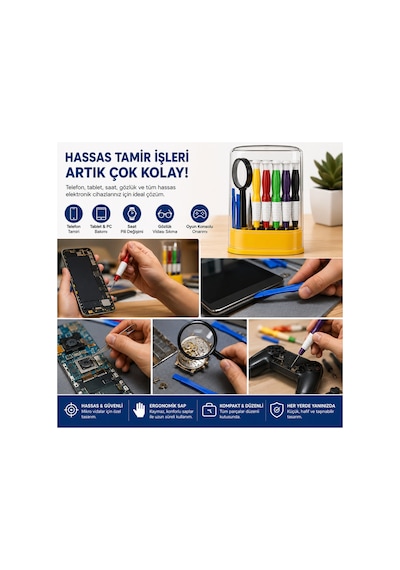 12 Parça Hassas Tornavida Ve Telefon Tamir Seti Büyüteçli Yan Keskili Elektronik Bakım Seti