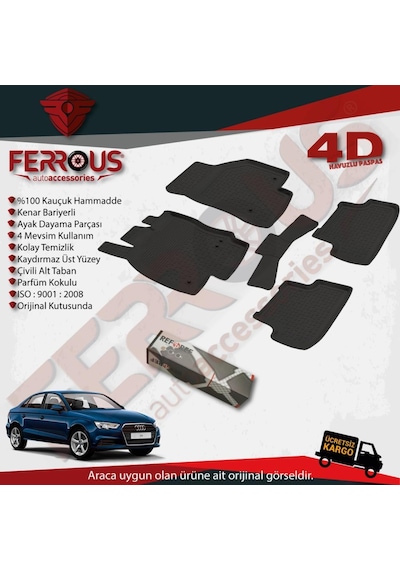 Turkmenaksesuar- Audi A3 Sedan Refref 4D Havuzlu Paspas 2013 Model ve Üstü Siyah