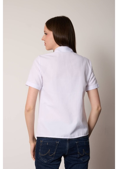 Pera Moda Poplin Kumaş Kısa Kollu Gizli Düğmeli Gömlek Beyaz