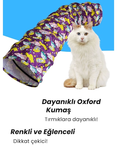 Miyav Mor Renkli ve Desenli Katlanabilir Uzun Kedi Tüneli 125 CM