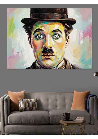 Charlie Chaplin Renkli Portresi Dekoratif Kanvas - Mdf Ahşap Tablo