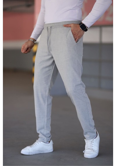 Bürke Erkek Gri Renk Beli Lastikli Bağcıklı Esnek Fitted Jogger Pantolon Kumaş Pantolon Bürke Erkek Gri Renk Beli Lastikli Bağcıklı Esnek Fitted Jogger Pantolon Kumaş Pantolon