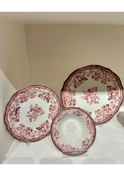 Porser Porselen Fulya Velour Maroon Yemek Takımı 6 Kişilik 24 Parça Çok Renkli