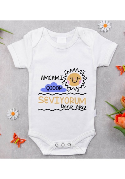 Bitmeyenkartus Bk Kids Isimli Amcamı Çok Seviyorum Tasarımlı Bebek Body Zıbın - Çok Renkli
