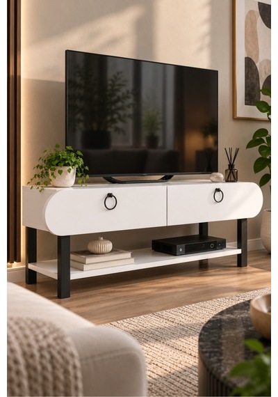Sulorahome Beyaz Tv Ünitesi 110 Cm Genişlikte Modern Tasarım