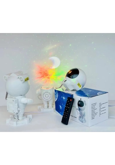 Astronot Robot Tasarım Bluetooth Hoparlörlü Gökyüzü Gece Lambası Beyaz