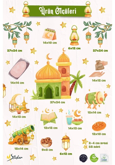 Çift Taraflı Ramazan Cam Sticker Seti Çocuklar İçin Eğitici Ramazan Pencere Süsü Ve Cam Dekoru Dijital Baskı
