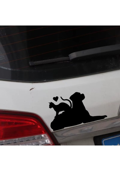 Kedi Köpek Dostluğu Araba Bağaj Kapısı Sticker Siyah Renk 15cm