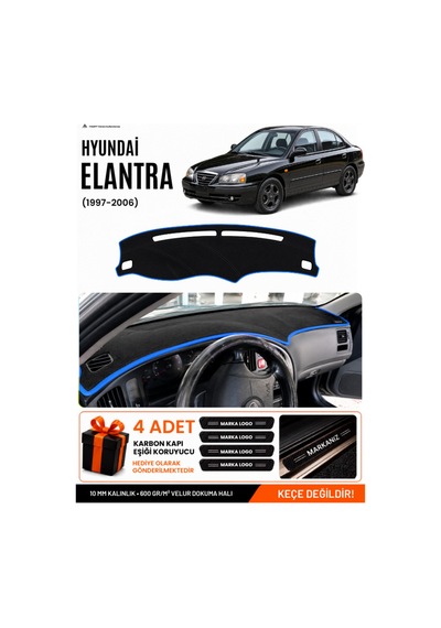 Hyundai Elantra 1997-2006 Uyumlu Torpido Örtüsü, Torpido Kılıfı - Siyah Mavi