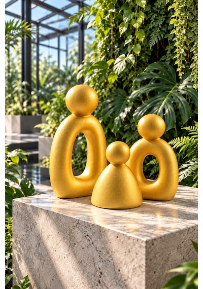 3 Lü Gold Set Soyut Aile Figürü Modern Dekoratif Heykel