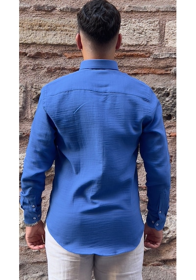 Slim Fit Uzun Kol Müslin Pamuk Rahat Nefes Alabilen Kumaştan Yaka Düğmeli Hediye Kutulu Erkek Gömlek Fs-004202 - Saks Mavi-2862 Slim Fit Uzun Kol Müslin Pamuk Rahat Nefes Alabilen Kumaştan Yaka Düğmeli Hediye Kutulu Erkek Gömlek Fs-004202 - Saks Mavi-2862
