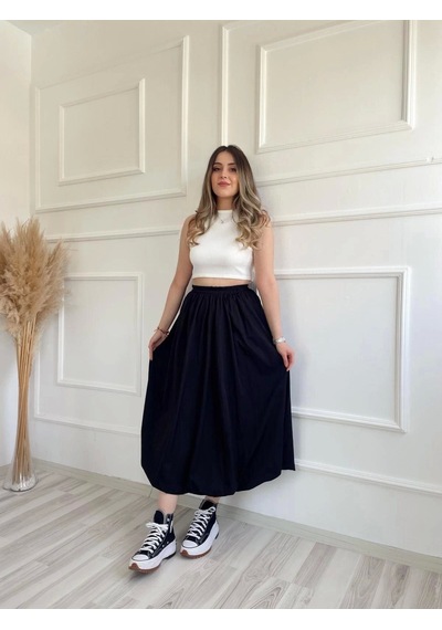 Kadın Midi Boy Kiloş Etek Siyah
