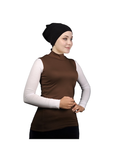 Manolyaşal İslamic Hijab Kolsuz Balıkçı Yakalı Organik Kadın Body Çikolata