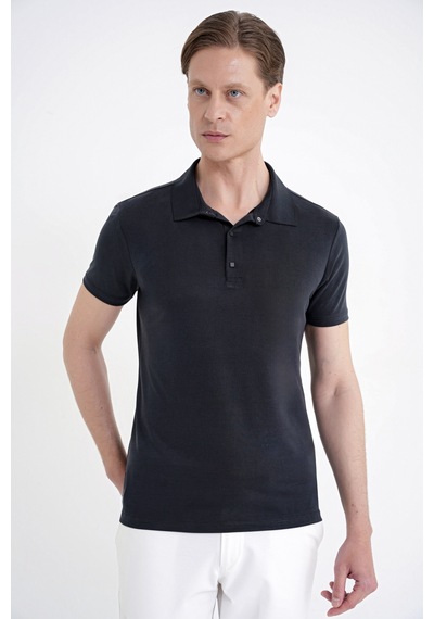 Efor Slim Fit Modal Kumaş Siyah Çıtçıtlı Polo Yaka Tişört Ts 923