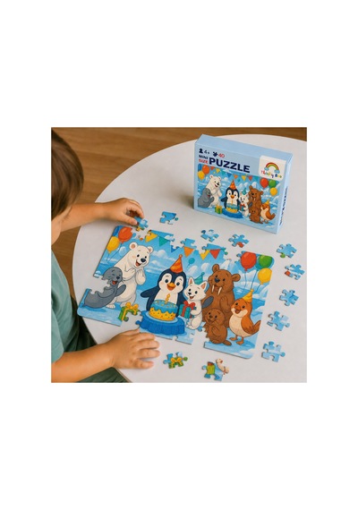 Kutupta Doğum Günü Mini Puzzle 40 Parça 3-7 Yaş Eğitici Çocuk Puzzle Yapboz