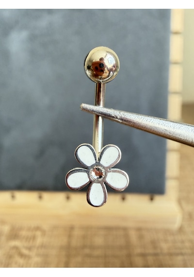 %100 316 L Cerrahi Çelik Papatya 10x1,6mm Göbek Piercingi Altın