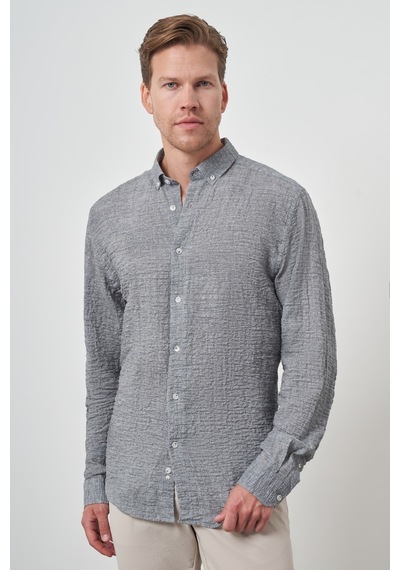 Morven Erkek Gri Pamuk Trend Slim Fit Düğmeli Yaka Gömlek 25ys004011100 Gri