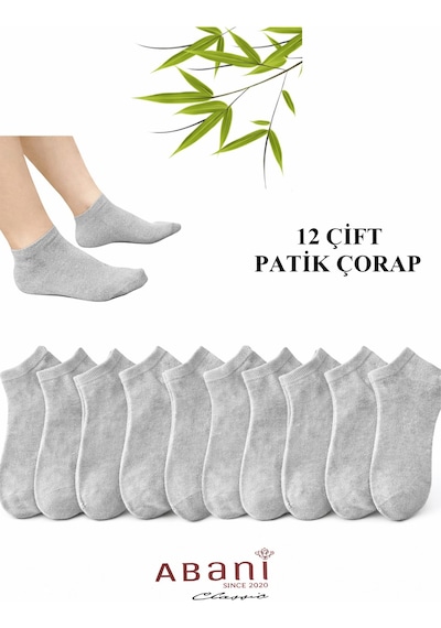Abani Classic 12 Çift Kısa Patik Erkek Bambu Çorap Gri