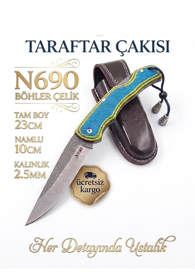 El Yapımı Premium N690 Çelik Sarı-lacivert Taraftar Çakısı Sarı - Mavi
