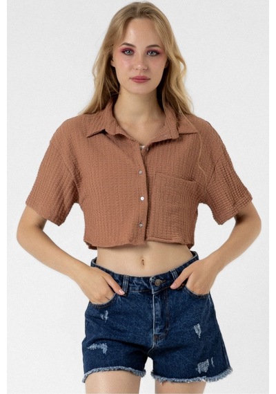 Bbbutikbasic Bürümcük Cepli Crop Gömlek Gül
