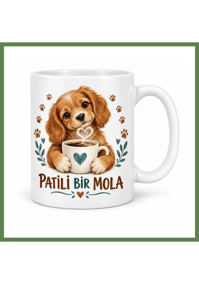 Bezos Patili Bir Mola Sevimli Köpek Ve Kahve Tasarımlı Porselen Kupa - Model 267 Hb006 Diğer
