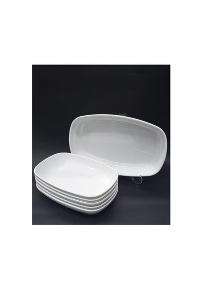 6 Adet Beyaz Melamin Kayık Tabak 22x14cm Salata Kebap Tabağı Ev Lokanta Tipi Sağlam Kare Oval Plate Diğer