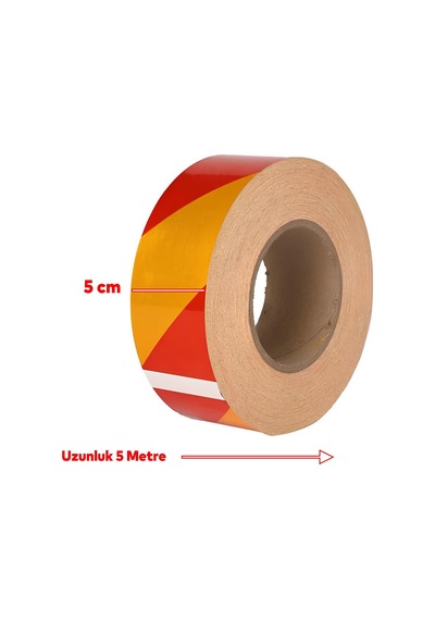 Badem10 Reflektörlü Yapışkanlı Parlayan Fosfor Sarı Kırmızı Reflektif Düz Şerit Bant 5 Cm 5 Mt İkaz Bandı