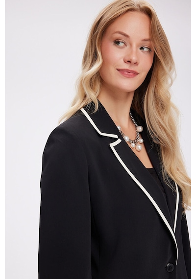 Faik Sönmez Renk Bloklu 3/4 Kol Blazer Ceket W27ckt013 Uw27ckt01310 Siyah