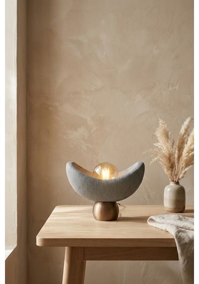 Luna Tasarım Masa Lambası Gri Bronz Detaylı Abajur Loş Amber Işık, Rustik Ampul Hediyeli 20 X 37 Cm