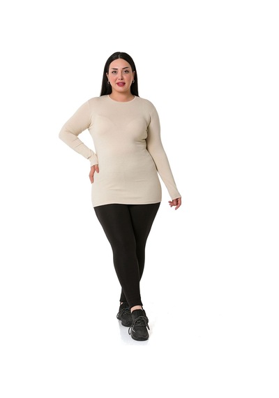 Disentis Büyük Beden Bisiklet Yaka Uzun Kollu Viskon Bej Body Bej