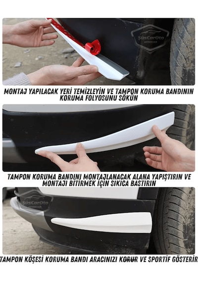 Üniversal Her Araca Uyumlu Esnek Tampon Köşesi Koruma Bandı Tampon Köşe Koruyucu Şerit Yumuşak Bant 2 Parça Siyah 28 Cm 00 Şüscaroto Aksesuar