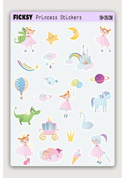 Sevimli Unicorn Prenses Sticker Seti - 21 Adet Etiket Çıkartma Diğer