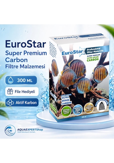 Eurostar Akvaryum Filtre Malzemesi - Aktif Karbon - Super Premium Carbon - 300 Ml - File Hediyeli