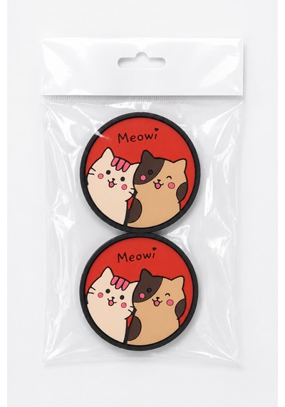 Kemboss Meowi Kedili Bardak Altlığı 2'li Set - Pvc Kaydırmaz Bardak Altlığı Kahve Kupa Çay Bardağı Altlığı Masa Koruyucu Çok Renkli