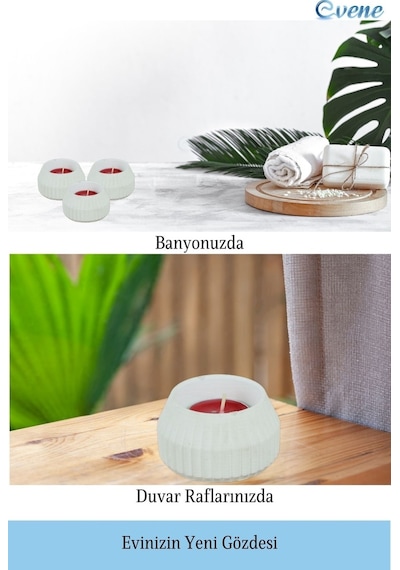 Mumluk Şamdan 3 Adet Tealight Uyumlu Çizgili Model - Beyaz
