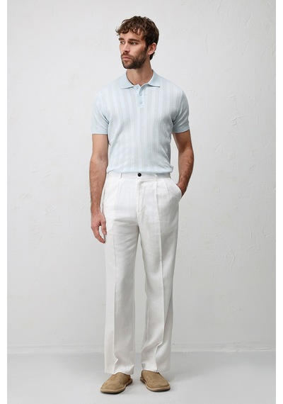 Antioch Keten Karışımlı Erkek Baggy Pantolon Beyaz