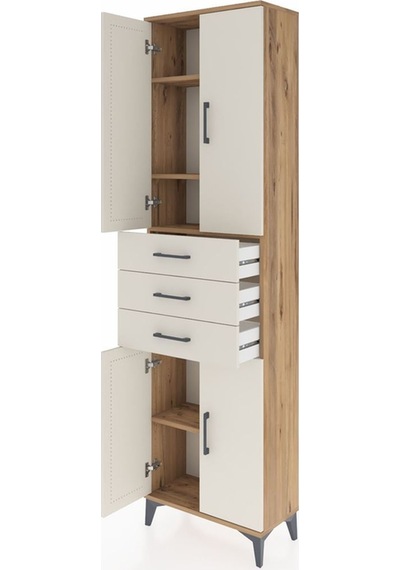 Arges Dolap 4 Raflı 3 Çekmeceli 4 Kapaklı 60x30x221 Çam-aytaşı Atlas Çam