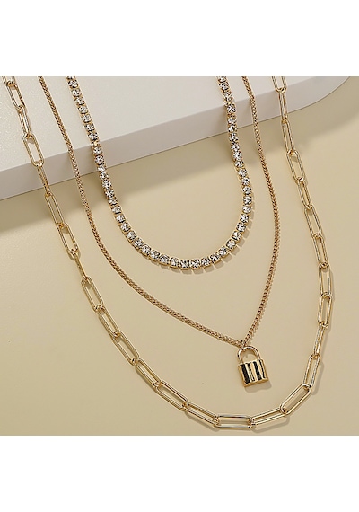 Chavin 3 Katmanlı Taşlı Gold Alloy Kadın Zincir Kolye En25 Altın