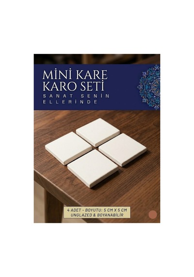 4'lü Set 5x5 Cm Mini Kare Ham Çini Karo Bisküvisi