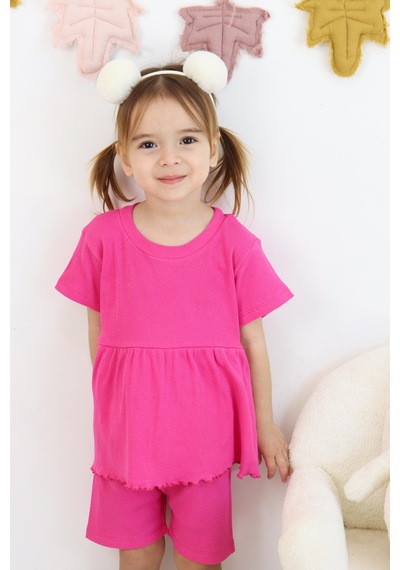 MiaBaby Fırfırlı Şortlu Takım Fuşya