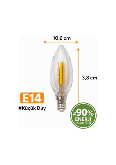 Ledolet E14 Led 4w 45w Filamentlı Rustik Ampul Sarı Işık Kırılmaz Gövde, Dekoratif Mum Lamba