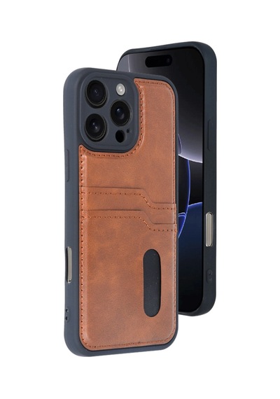 Apple Uyumlu iPhone 16 Pro Max Kılıf Sara Kartvizitli Deri Kılıf - Taba 0.2M-Çok Renkli