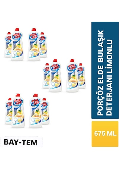 12 Adet Porçöz Bulasik Elde Yikama Deterjani Limon 675 Ml